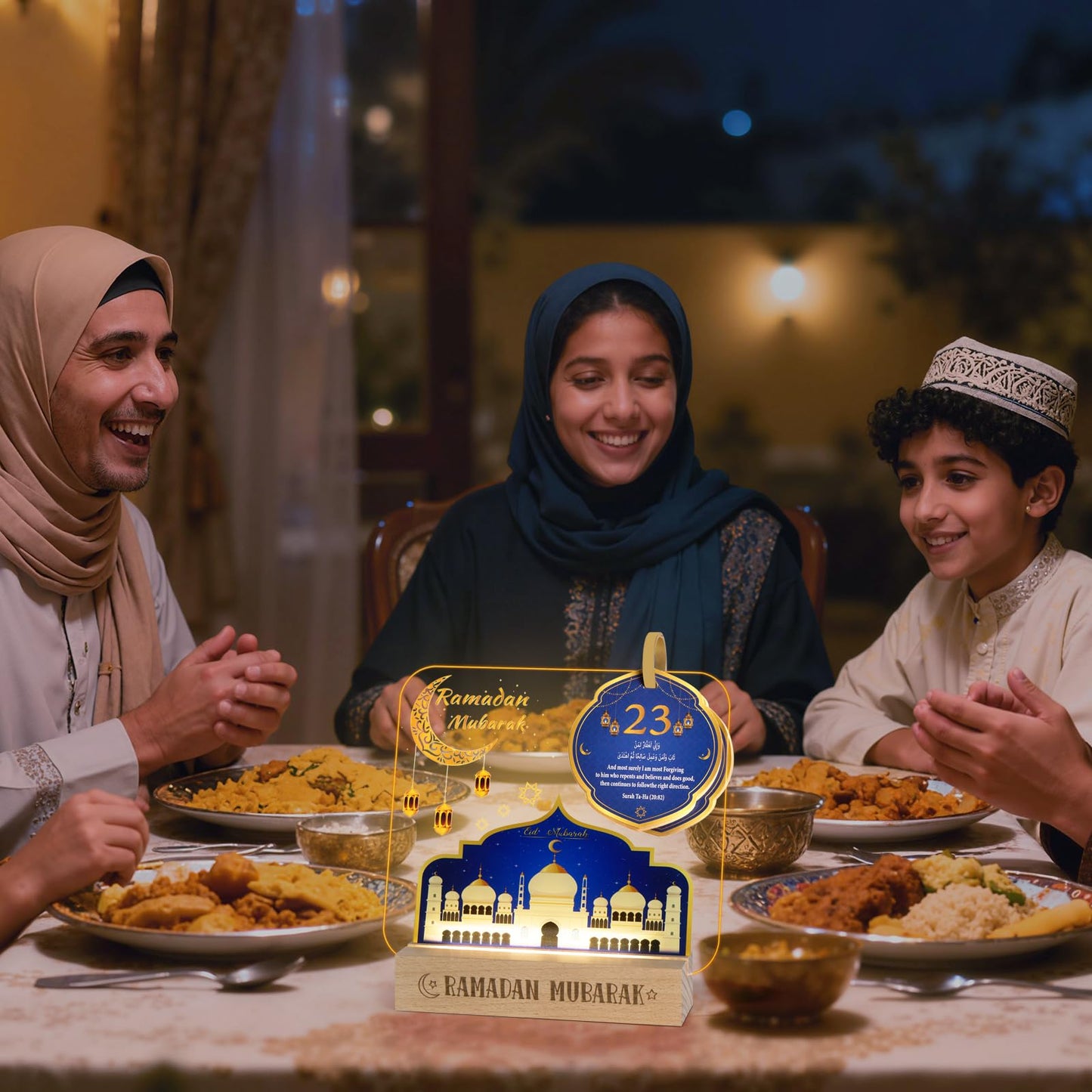 Ramadan Calendar Decorations, Acrylic Eid Light with Countdown Calendar,Ramadan Mubarak Gift for Home and Table Centerpieces