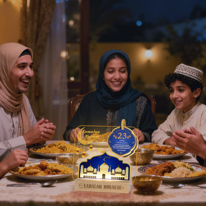 Ramadan Calendar Decorations, Acrylic Eid Light with Countdown Calendar,Ramadan Mubarak Gift for Home and Table Centerpieces