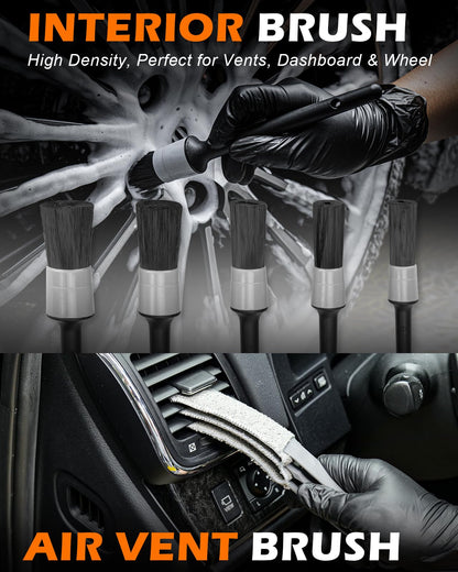 Viewmax Windshield Cleaner Tool, 18Pcs Car Interior Detailing Brush Set, Inside Windshield Cleaning Kit with 200g Cleaning Gel, Duster Brush, 2 Microfiber Pads, Car Detailing Supplies for Men (Gray)