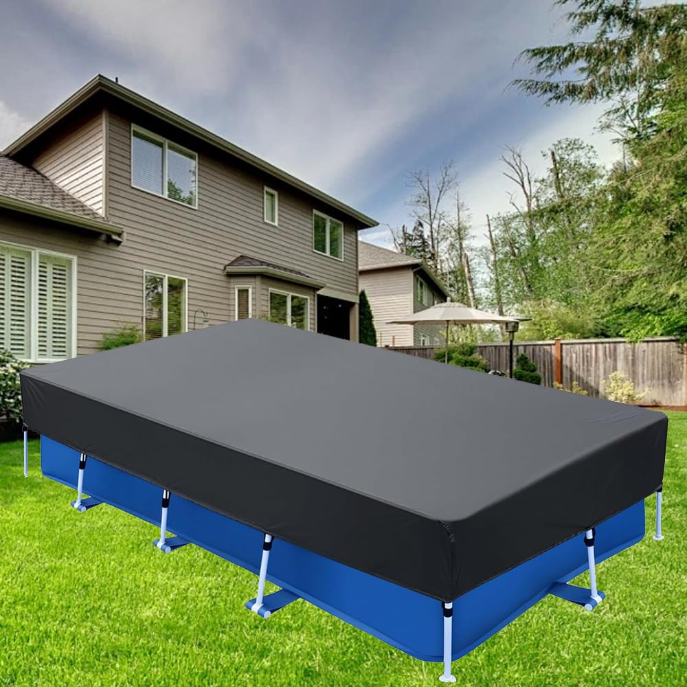 13x7 Ft Rectangular Above Ground Pool Cover with 2 Drawstring and 14 Velcro Strap Set Solar Heavy Duty for Metal Frame Outdoor Swimming Winter Safety (157 * 83inch)