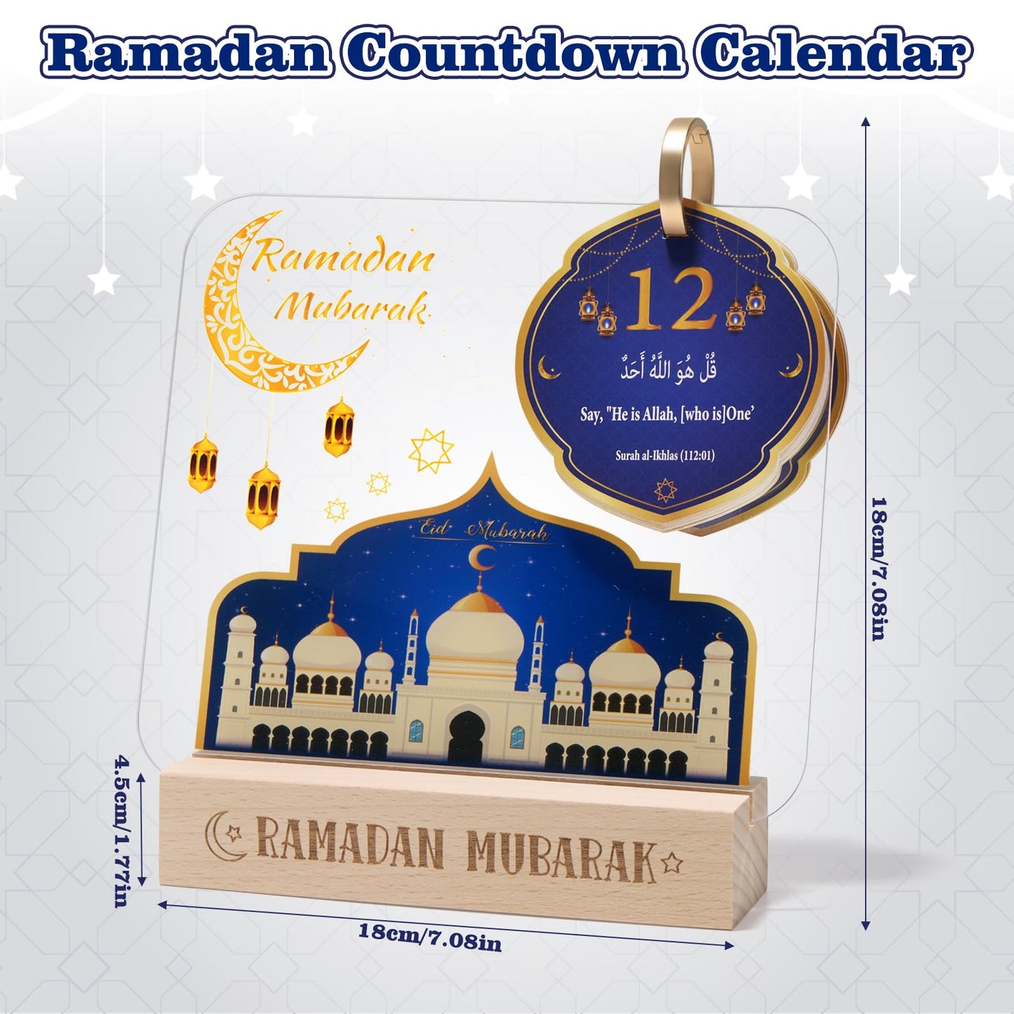 Ramadan Calendar Decorations, Acrylic Eid Light with Countdown Calendar,Ramadan Mubarak Gift for Home and Table Centerpieces