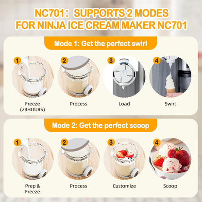 2 Pack Ice Cream Pints and Lids Compatible with Ninja Creami NC701C NC700 Series Swirl Ice Cream & Soft Serve Makers, 16oz Container with 4Pcs Replacement Swirl Nozzles - BPA Free, Dishwasher Safe