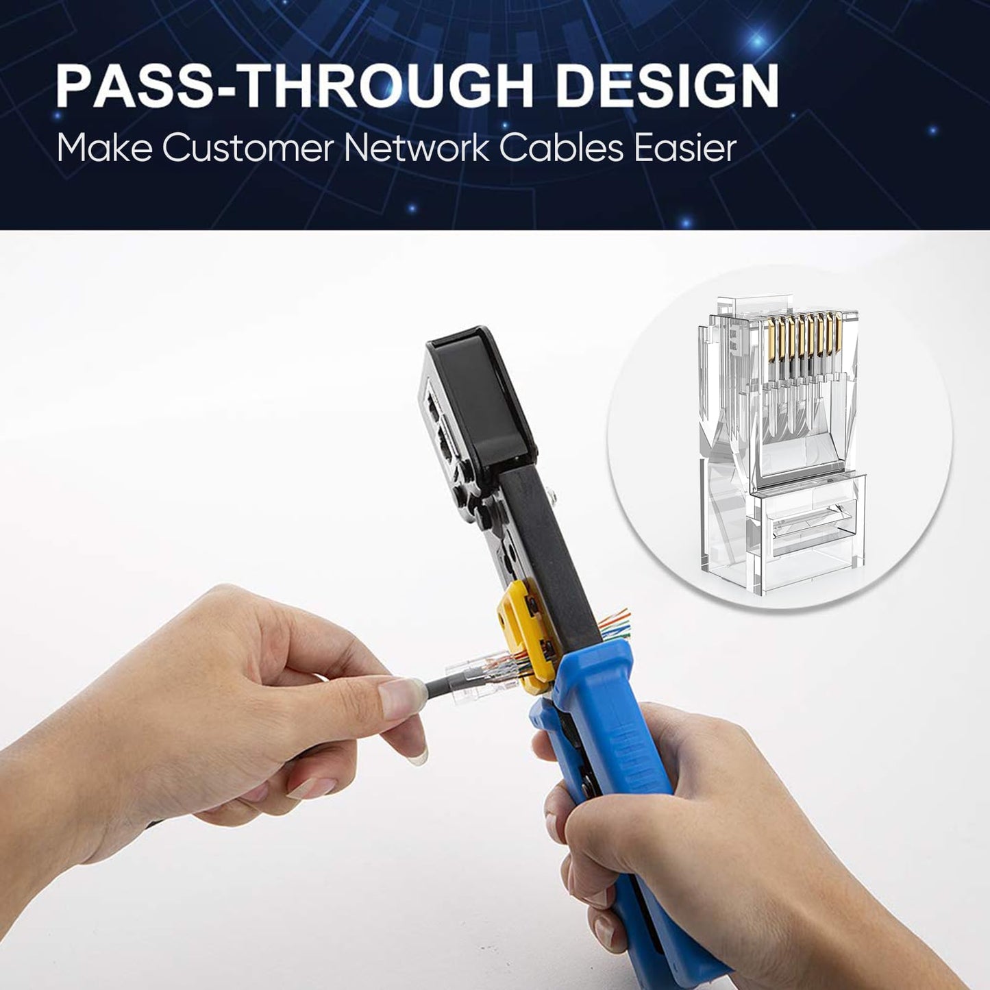 CableCreation RJ45 Pass Through Connectors, 100-Pack Cat6/Cat5e Gold Plated Modular Plug Unshielded Crimp Connector for Solid or Stranded UTP Ethernet Cable