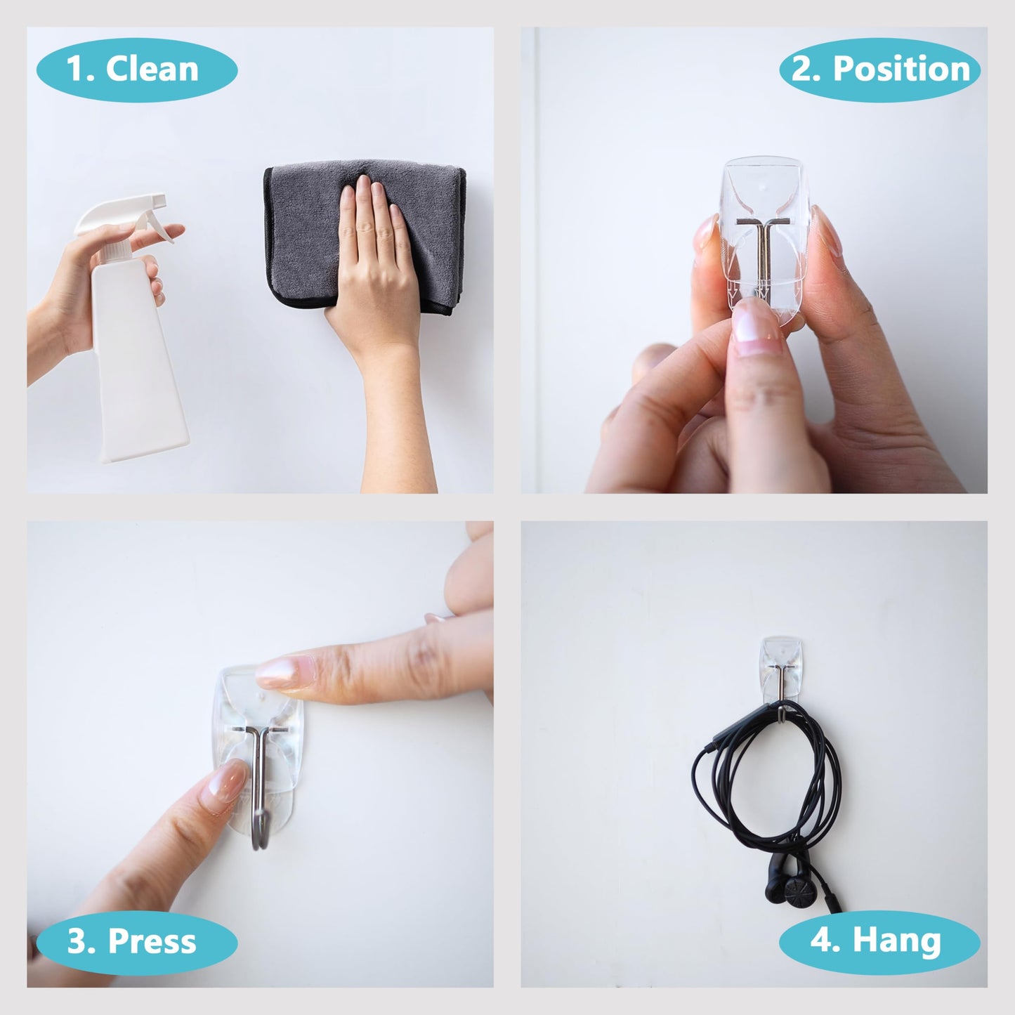 30 Small Hooks+40 Removable Strips, Clear Wire Hanger Hooks, Damage-Free Utility Hooks, Heavy Duty with Adhesive Strips, No Tools Wall Hooks for Hanging, Value Pack