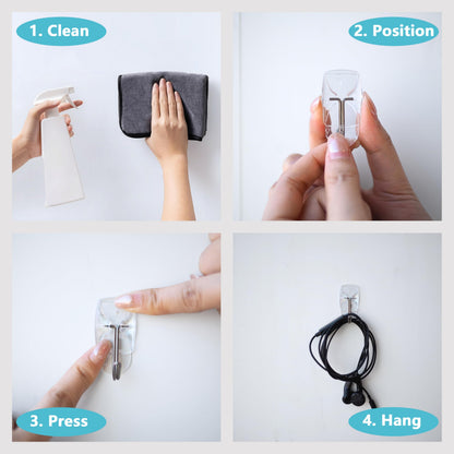 30 Small Hooks+40 Removable Strips, Clear Wire Hanger Hooks, Damage-Free Utility Hooks, Heavy Duty with Adhesive Strips, No Tools Wall Hooks for Hanging, Value Pack