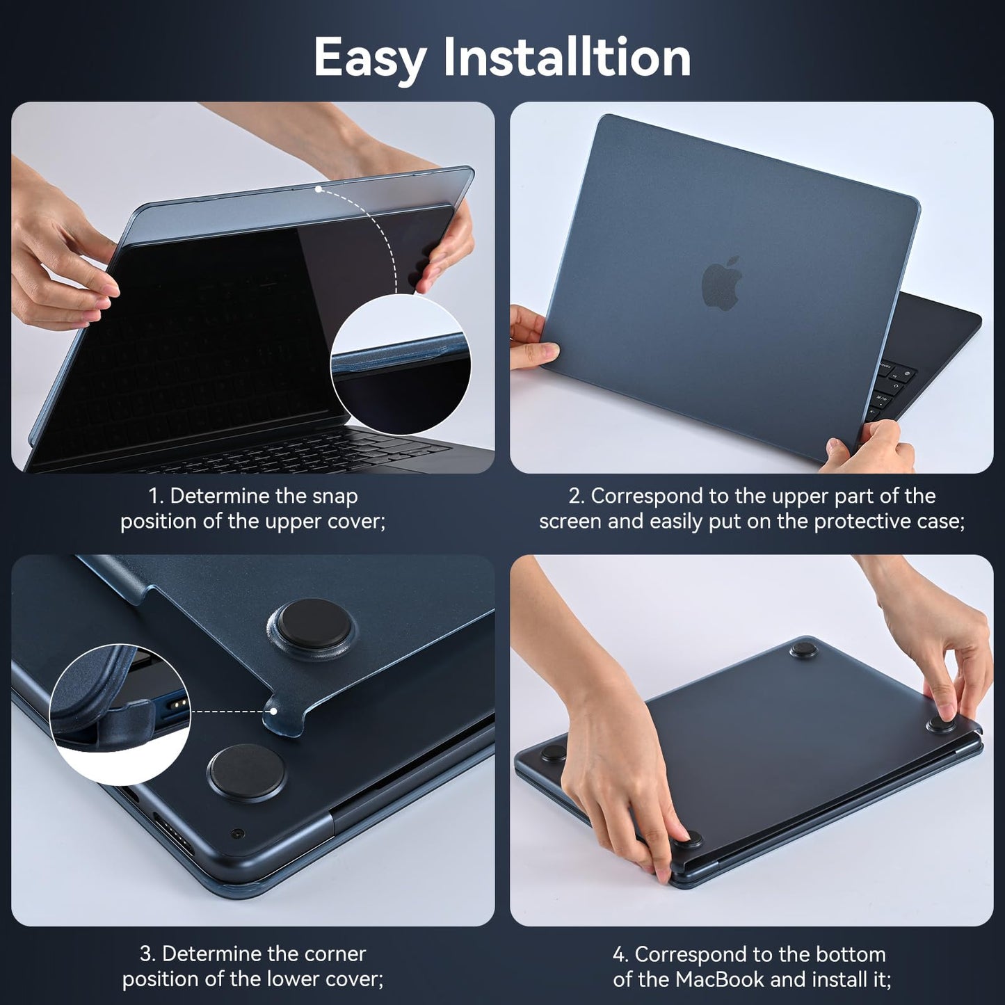 BlueSwan for MacBook Air 13 inch Case, M4 M3 M2 2026-2022 A3240 A3113 A2681, 100% Match Official Color, Anti Scratch, Easy to Snap on, Air 13.6'' Hard Shell Protective Laptop Cover, Midnight Clear