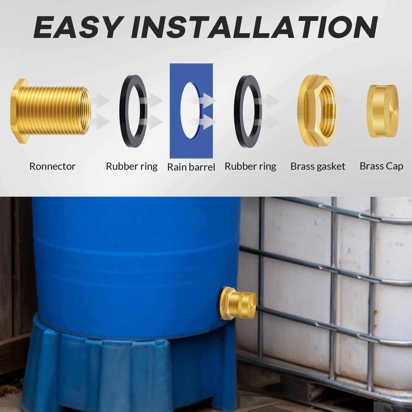 Wantmatch Brass Garden Hose Bulkhead Fitting with Plug,1/2" Female NPT 3/4" Male GHT Garden Hose Threaded,Brass Water Tank Connector 2 Pack