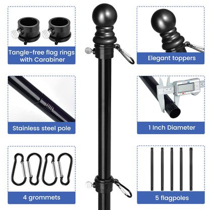 6.5FT/2M Flag Pole Kit for Canada Flag, Professional Stainless Steel Flag Pole with Mounting Bracket, Wall Mount Flag Pole Kit with Tangle Free Rings, Adjustable Length, for Garden, House, Patio