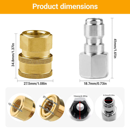 8 Pack NPT 3/8 Inch Stainless Steel Male and Female Pressure Washer Quick Connect Fittings (Internal Tread) Pressure Washer Adapters Set, 5000 PSI