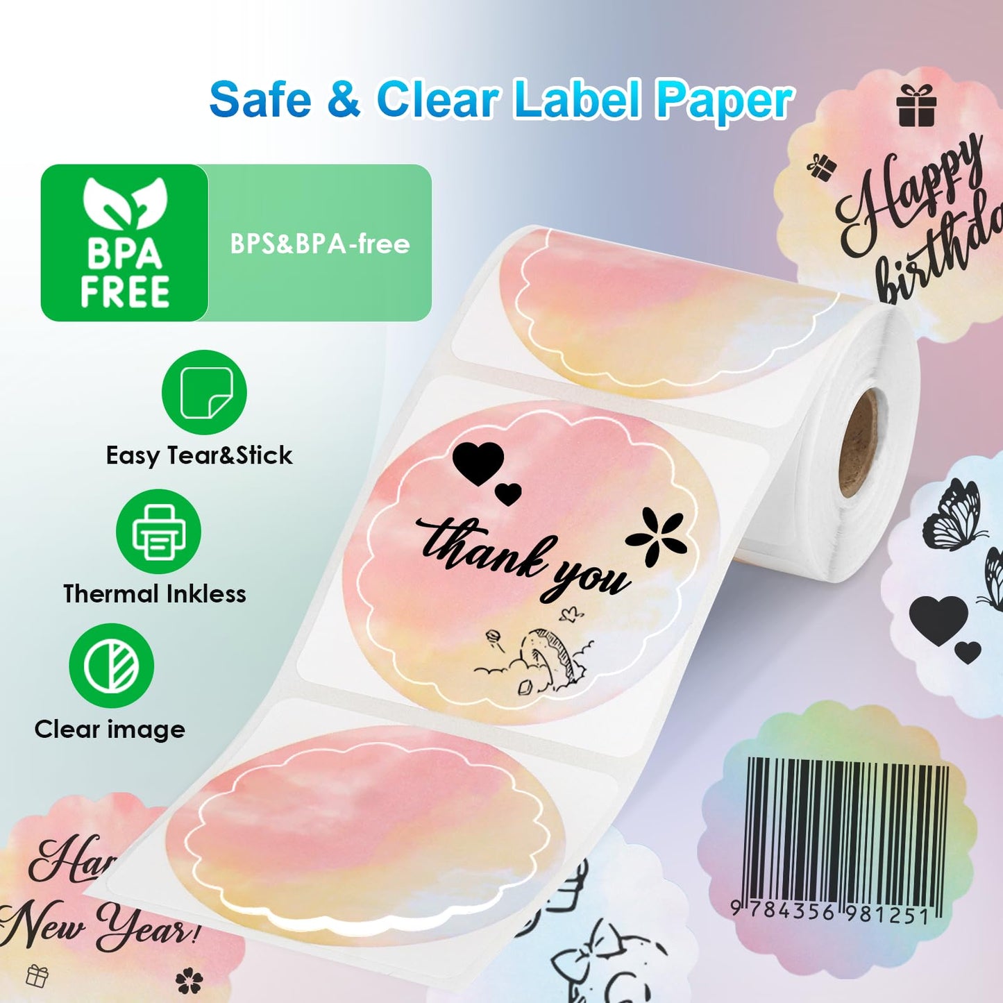 3 Rolls Sticker Thermal Labels for Phomemo M110 M220 M221 M120 M200 Label Maker Printer 50x50MM Gradient Colorful Flower Edge Waterproof Labels Paper for DIY,Design,Address,Price,Name (140/Roll)
