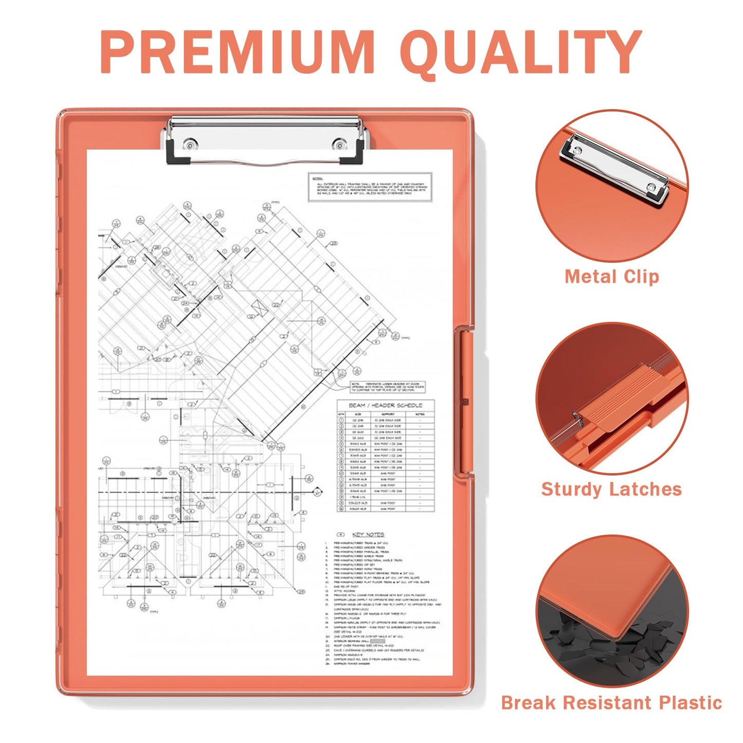 Rimilak Plastic Clipboard with Storage, Side Opening Clip Boards with 2 Storage Case, High Capacity Nursing Clipboards with Heavy Duty Clips for Work School Office Supplies, Orange