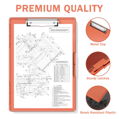 Rimilak Plastic Clipboard with Storage, Side Opening Clip Boards with 2 Storage Case, High Capacity Nursing Clipboards with Heavy Duty Clips for Work School Office Supplies, Orange