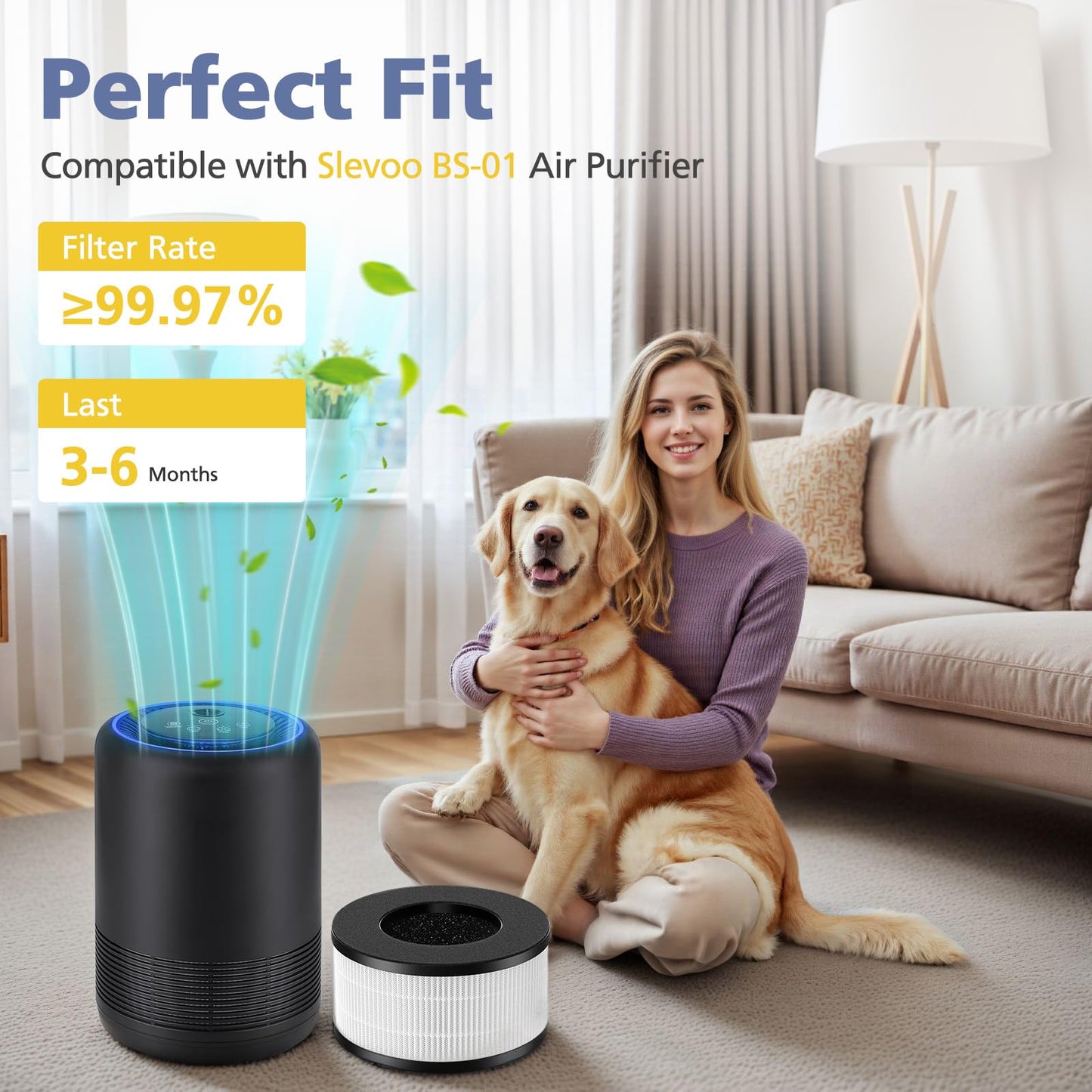 2 Pack BS-01 Filter Compatible with Slevoo BS-01 Air Purifiers, 3-in-1 Replacement Filter (NOT FOR Slevoo & Partu BS-03 Model)