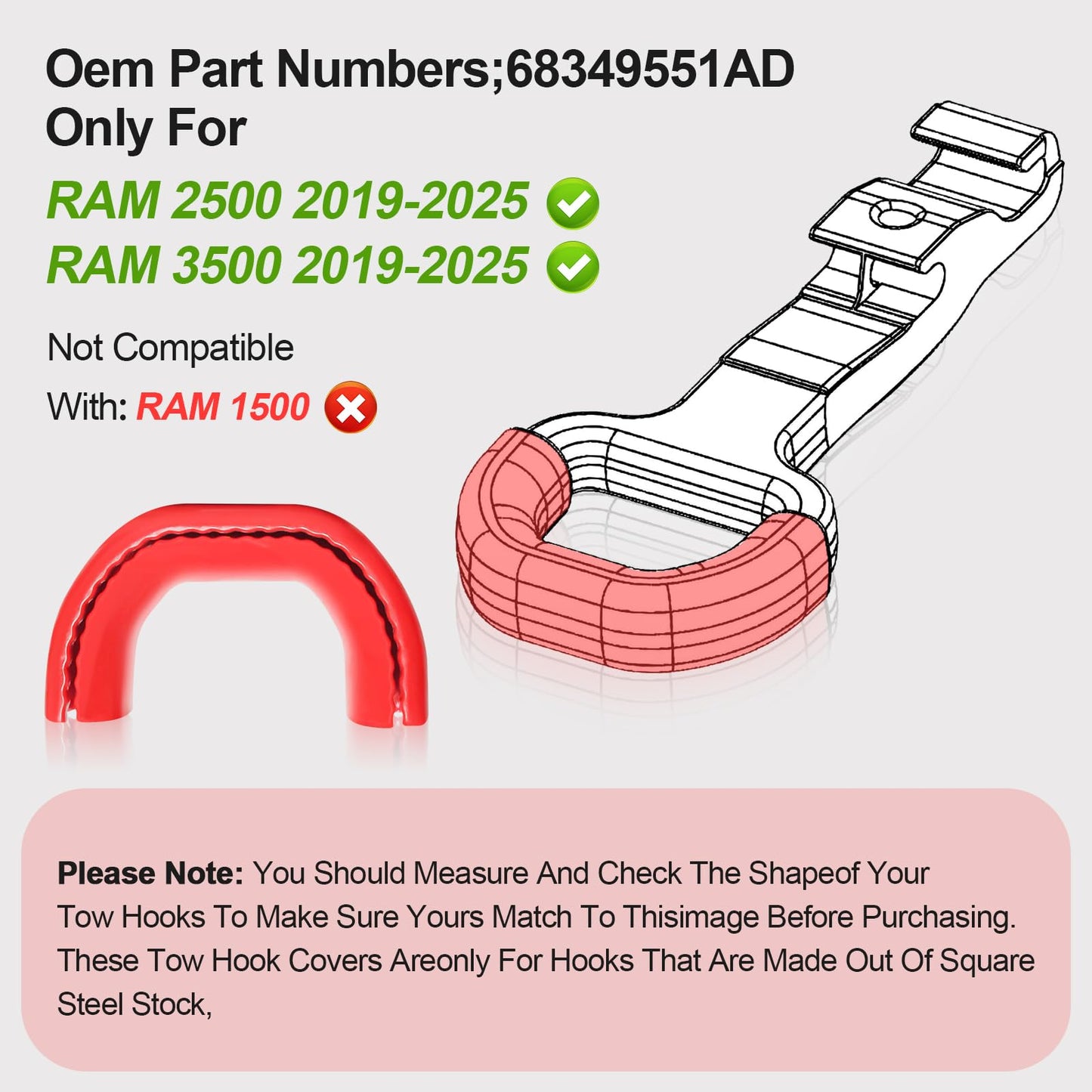 TOVIIEA Tow Hitch Covers for Dodge RAM 2500/3500 2019-2026 Thicken Upgrade,Tow Hook Cover Compatible with Dodge RAM 2500/3500 2019-2026 Accessories,2PCS (RED)