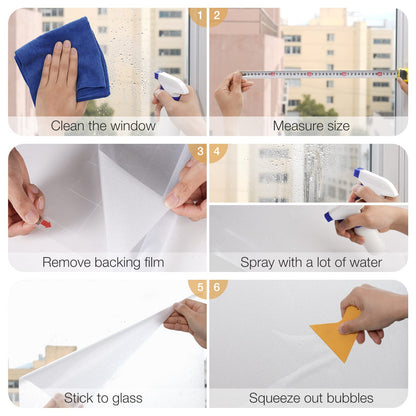 rabbitgoo Window Films for Privacy Frosted Glass Film with Backing Grid Lines Non-Adhesives Privacy Sticker Static Cling Window Covering Decals for Home Office Bathroom Door 60 x 200cm, Pure Frosted