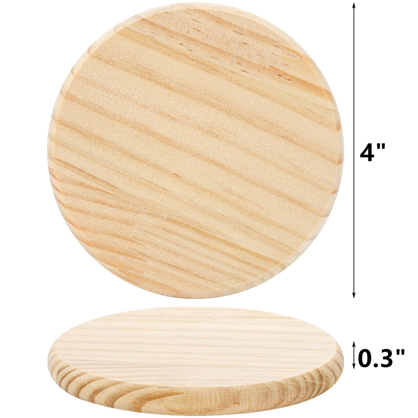 Dicunoy 24 PCS Unfinished Wood Coasters, 4 inch Round Thick Wooden Blank Coasters for Crafts with 96PCS Foam Knots for DIY Mosaic, Coaster, Laser Cutting Engraving, Painted, Pyrography, Arts