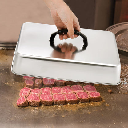ZEAYEA 2 Pack Cheese Melting Dome, Rectangular Stainless Steel Steam Basting Cover with Heat Proof Handle, Griddle Basting Cover, BBQ Grilling Accessories, Indoor or Outdoor Camping, 13" x 11.3"