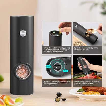 CIRCLE JOY Salt and Pepper Grinder Set Electric Pepper Grinder Automatic Pepper Mill with Adjustable Coarseness, Battery Powered Operation, Black