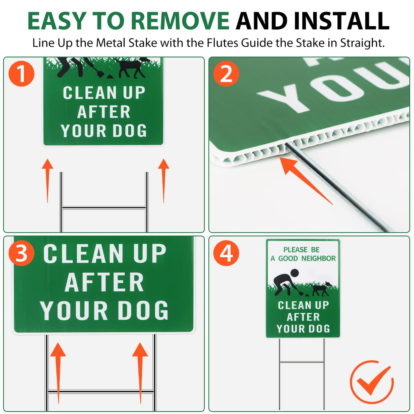 Thten Please Clean Up After Your Dog,Double Sided, Easy Install,12" x 9" Yard Sign with Metal Wire H-Stakes,Be a Good Neighbor Sign,Pick Up Your Dog Poop Signs, Dog Poop Sign 3 Pack