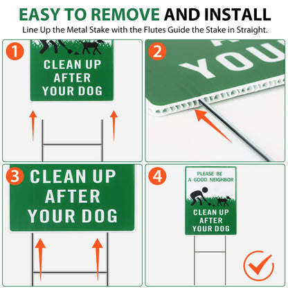 Thten Please Clean Up After Your Dog,Double Sided, Easy Install,12" x 9" Yard Sign with Metal Wire H-Stakes,Be a Good Neighbor Sign,Pick Up Your Dog Poop Signs, Dog Poop Sign 3 Pack