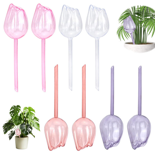 WRENYZK 8 Pcs Self Watering Globes Bulbs for Indoor Outdoor Plants, Tulip Self Watering Globes, Automatic Plant Watering Devices with Plant Labels, Plastic Watering Balls for Plants