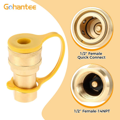 1/2" Gas Quick Connect Kit, Disconnect Connector with Male Insert Plug, Solid Brass 1/2 inch Natural Gas Propane Quick Connect Adapter