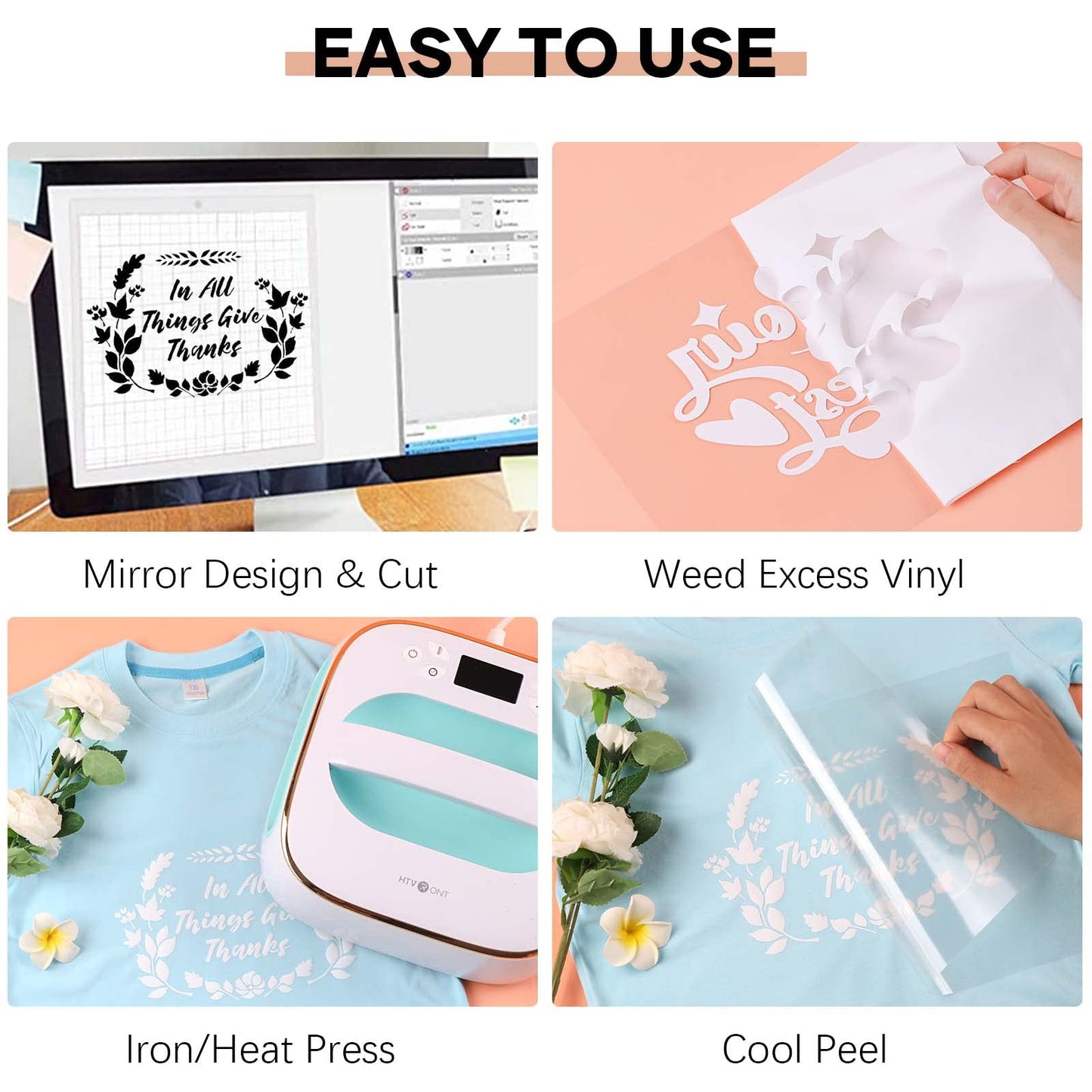 Heat Transfer Vinyl White HTV Rolls - 12" x 20ft White Iron on Vinyl for All Cutter Machine, HTV Vinyl for Shirts - Easy to Cut & Weed for Heat Transfer Design
