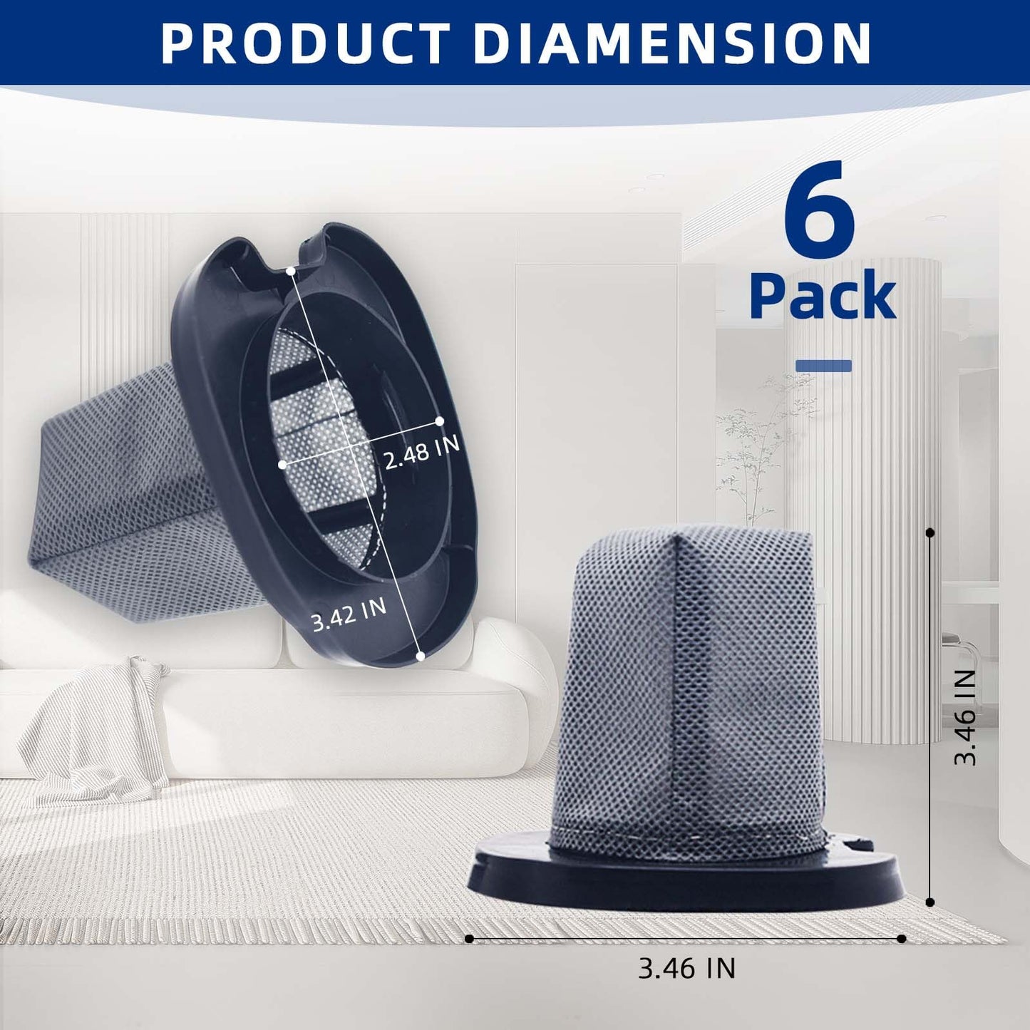6 Pack CH701 Vacuum Filters Replacement Compatible with Shark Cyclone PET Handheld Vacuum AA701, CH701, CH701C, CH700WM, CH700, CH700C, CH701QGN, CH701QBL, Compare to Part XDCFCH700