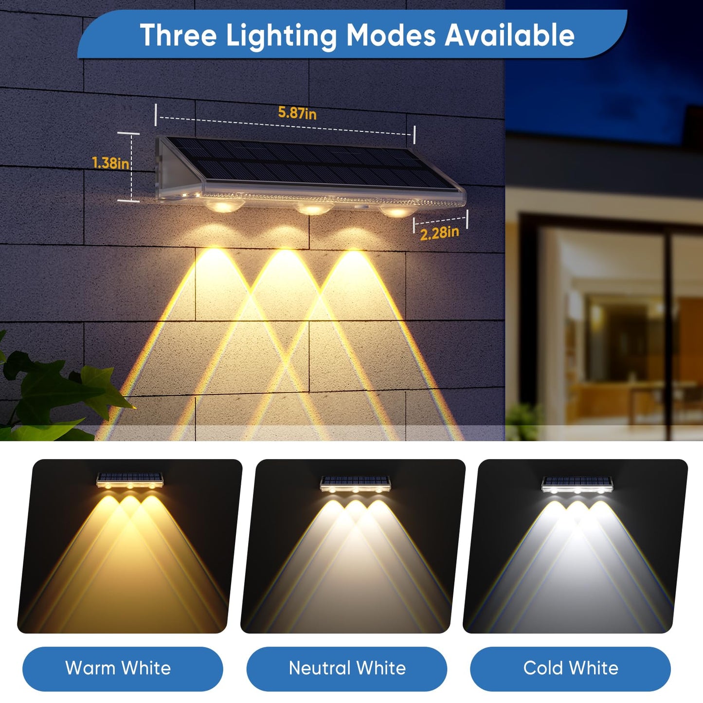 Yilaie Solar Lights Outdoor-IP67 Waterproof 3000K/4500K/6500K,High Brightness LED Solar Fence Lights,Solar Wall Light for Outside Backyard/Railing/Step/Patio/Stair Railings/Pool （4 Pack）