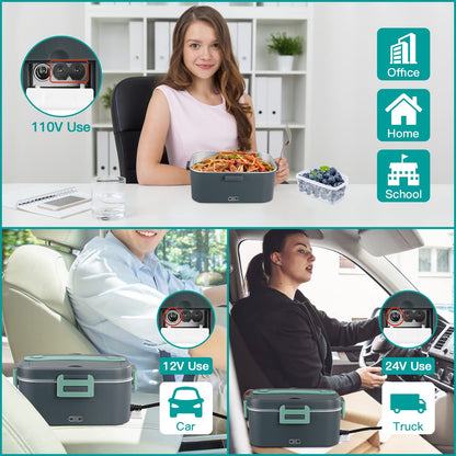 75W Electric Heated Lunch Box 1.8L Food Heater/Warmer Portable Heated Lunch Boxes (lonchera electrica para el almuerzo) for Car Truck and Home - Leak Proof, Removable 304 Stainless Steel Container