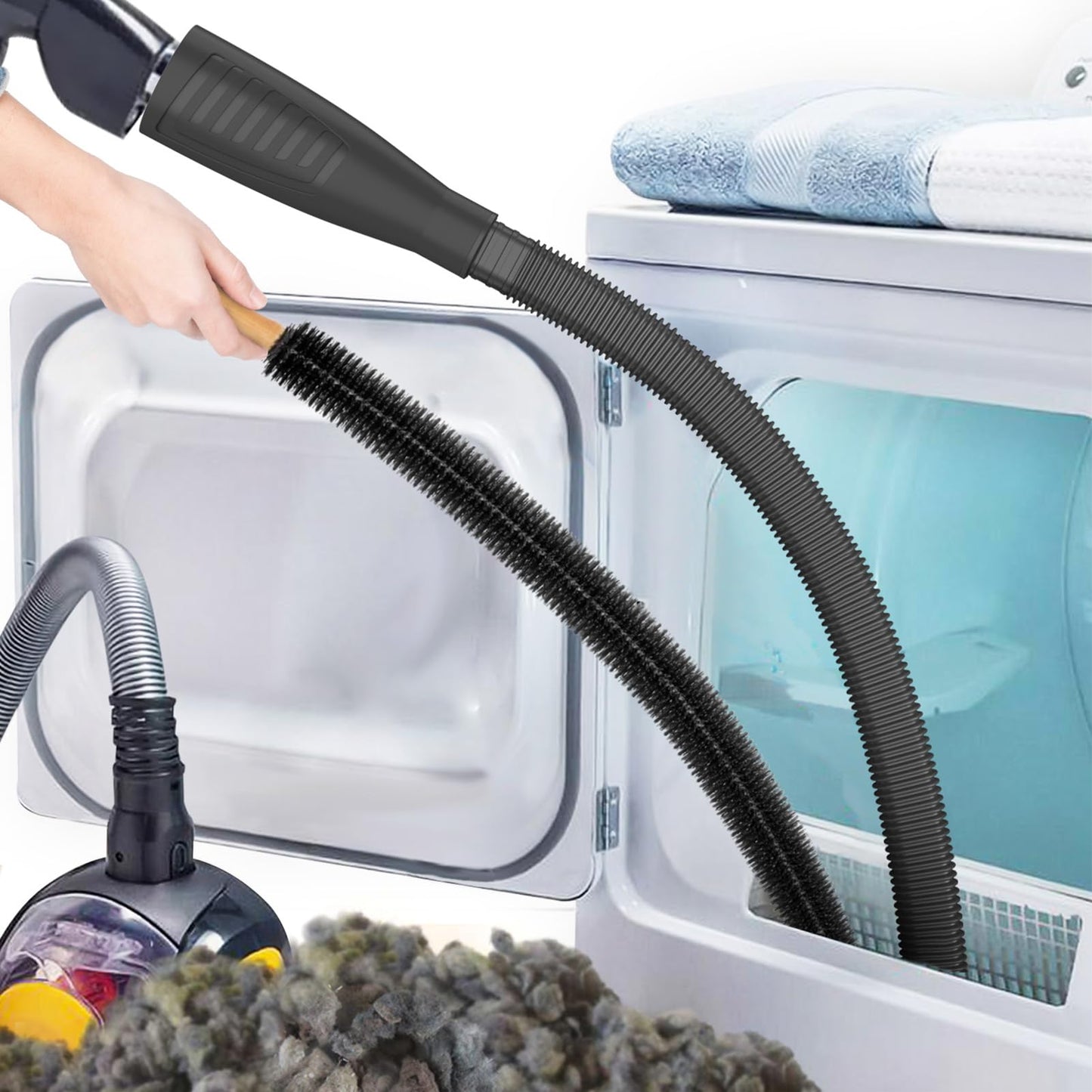 Sealegend 2 Pieces Dryer Vent Cleaning Kit, Dryer Lint Brush Vacuum Hose Attachment Brush Lint Remover Power Washer and Dryer Vent Vacuum Hose Replacement Parts，Black