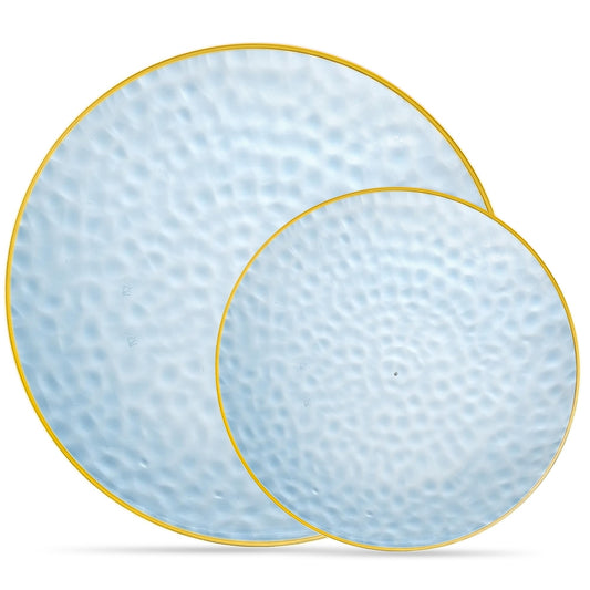 PLASTICPRO 32 Piece Combo Plates Set includes 16-7'' inch Plates & 16-10'' inch Plate Blue Hammered Plastic PartyPlate Premium heavyweight Elegant, Disposable, Tableware, Dishes,