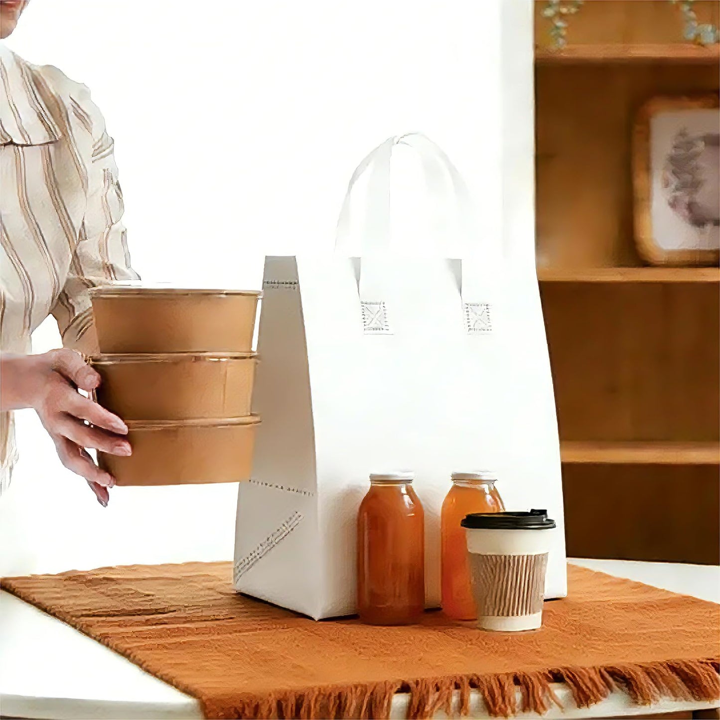 ZENFUN 25 Pack Insulated Take Away Bags Bulk, Small Insulated Cooler Bag Grocery Bag, White Thermal Bags for Hot&cold Frozen Food, Food Delivery, 9.5 x 6 x 10 Inches