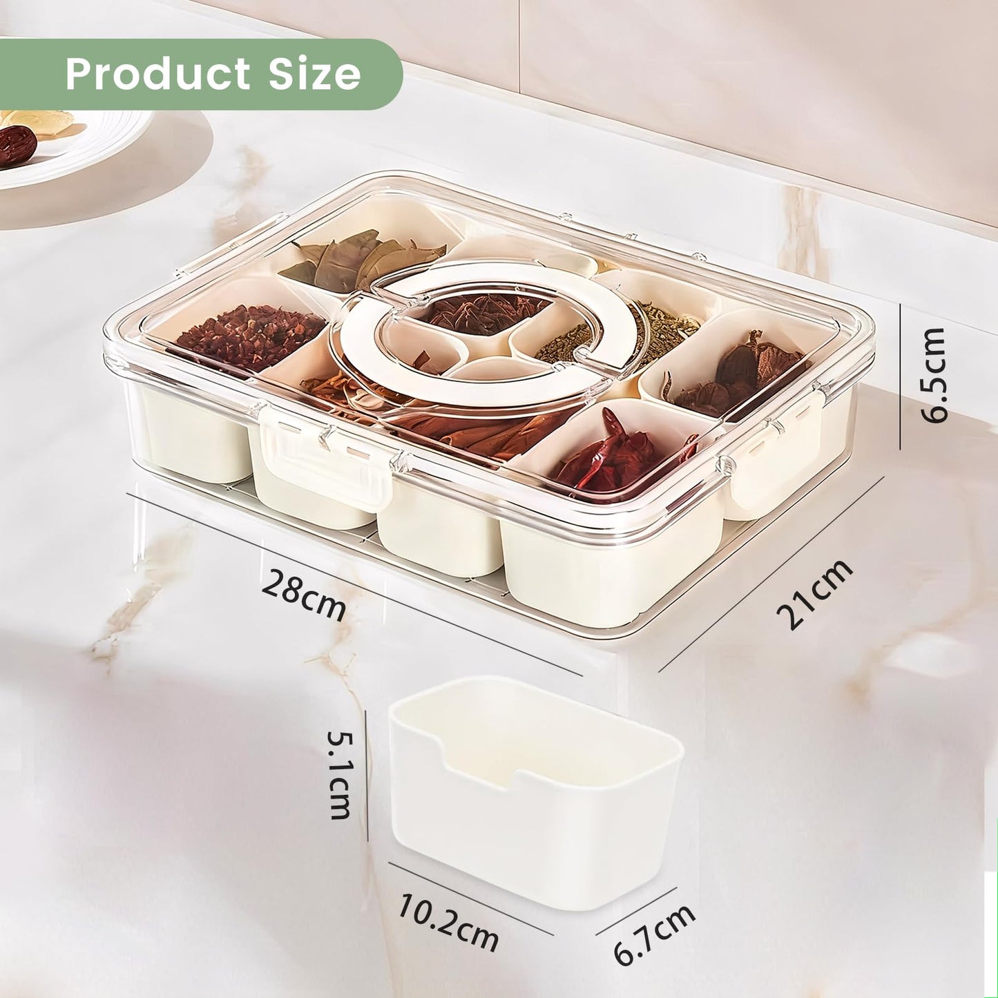 8-Compartment Snack Box with Lid, Clear Portable Serving Tray Organizer for Snacks, Fruits, Nuts, Candy, Ideal for Party, Travel, Picnic (2)