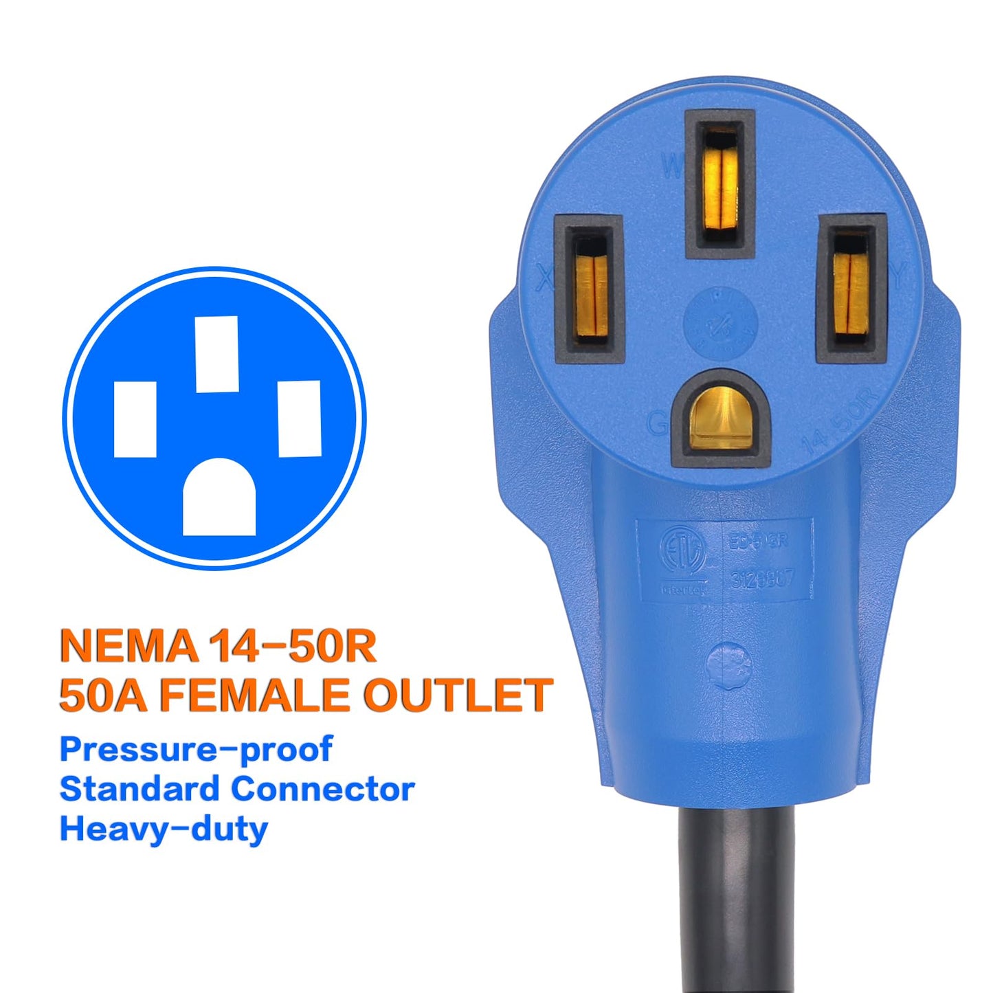 AMOMD RV Plug Adapters 30Amp Male Plug to 50Amp Female Socket 4 Prong Generator Power Cord with Twist Lock 12 inch STW 10AWG/4 L14-30P 14-50R Converter for RV Camper Travel Trailer Marine