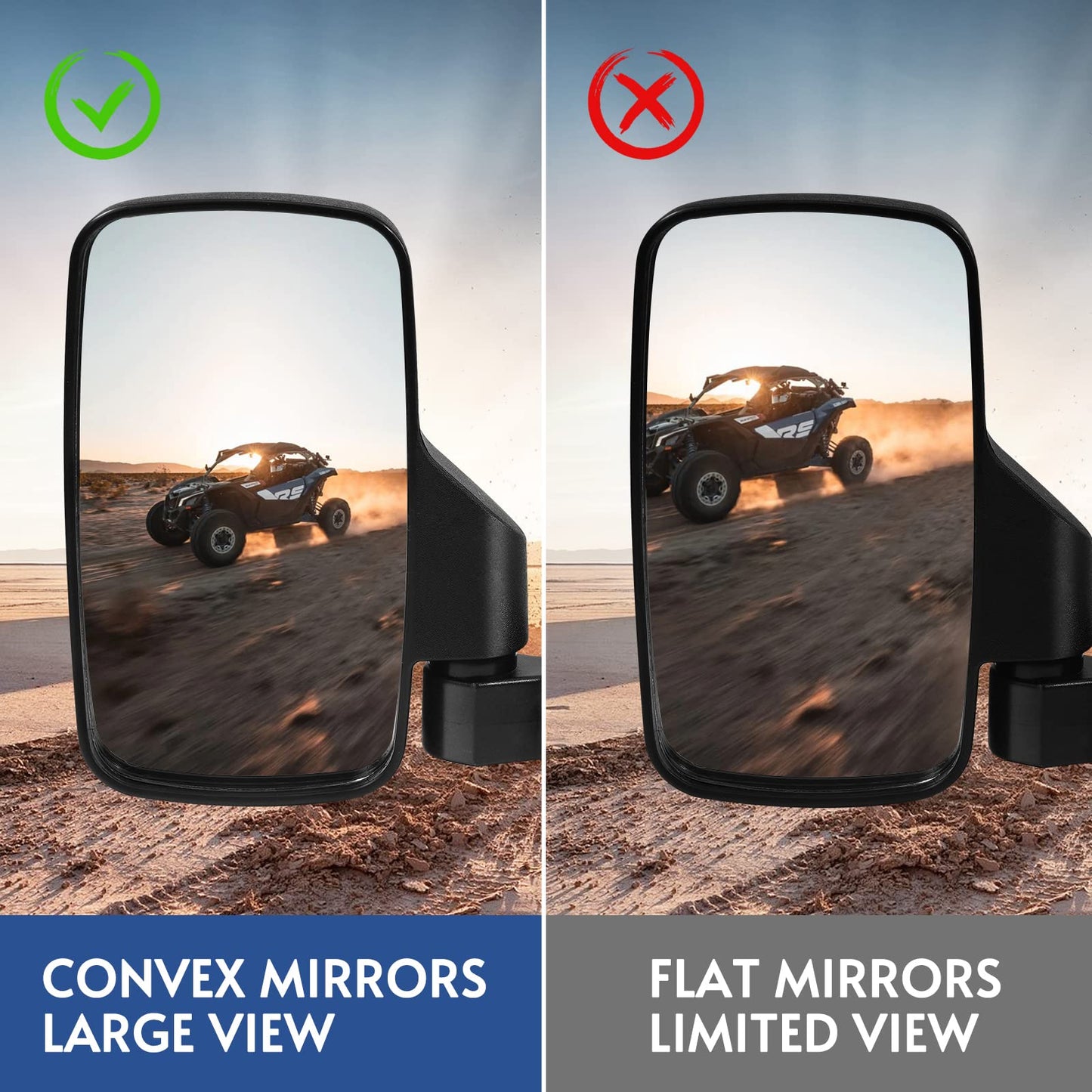 UTV Side Mirrors with 1.65" to 2" Roll Cage Bar, 360° Rotate Adjustable Rearview Mirror, Side by Side Mirrors for Polaris RZR Ranger Kawasaki Yamaha Pioneer 2020 (2 Pack)