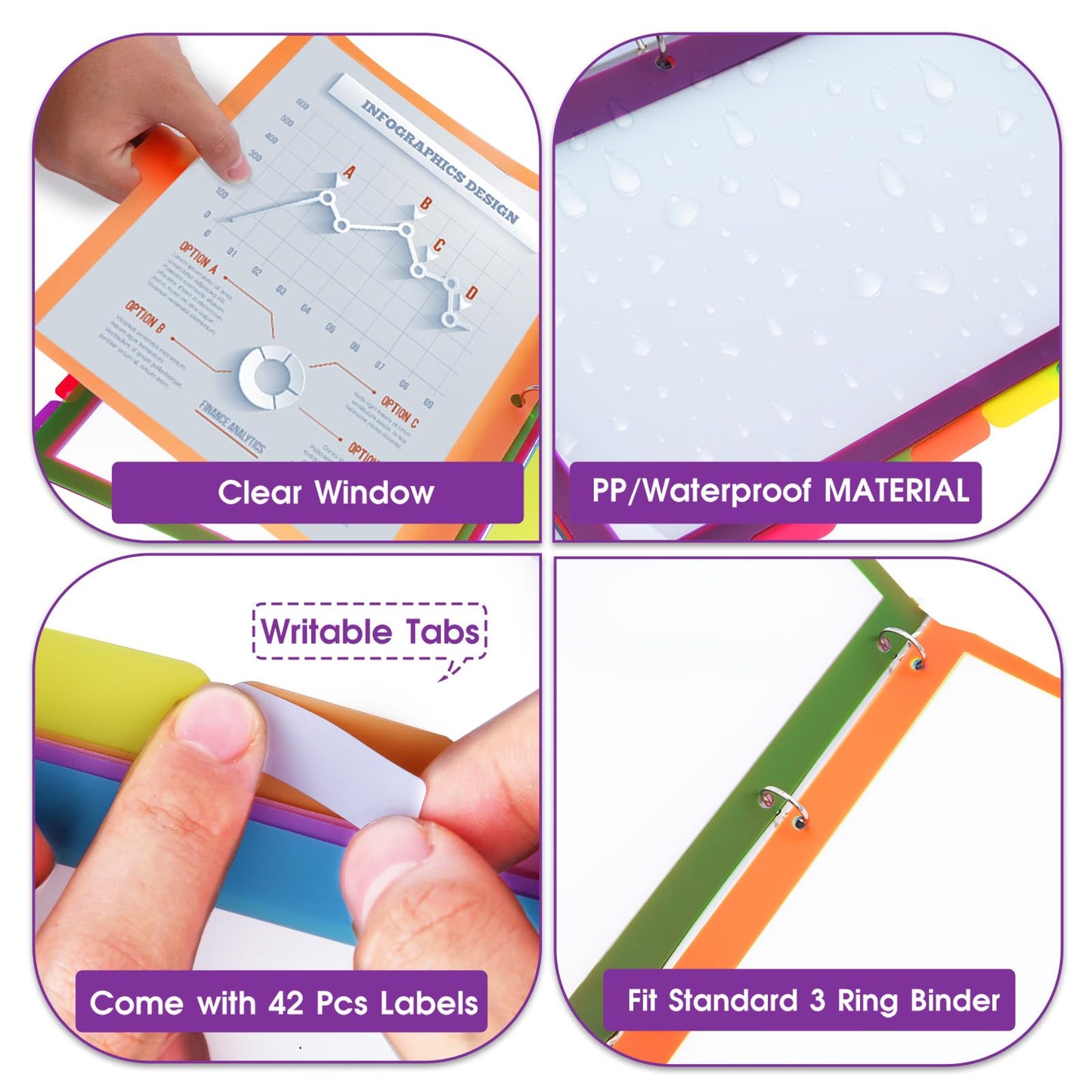 8Tab Binder Dividers with Tabs, 48PCS/6 Set Letter Size Page Clear Window Dividers for 3 Ring Binder (48)