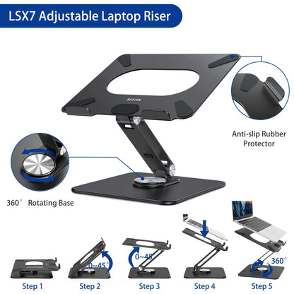BESIGN LSX7 Laptop Stand with 360° Rotating Base, Ergonomic Adjustable Notebook Stand, Riser Holder Computer Stand Compatible with Air, Pro, Dell, HP, Lenovo More 10-15.6" Laptops, Lapdesk, Black