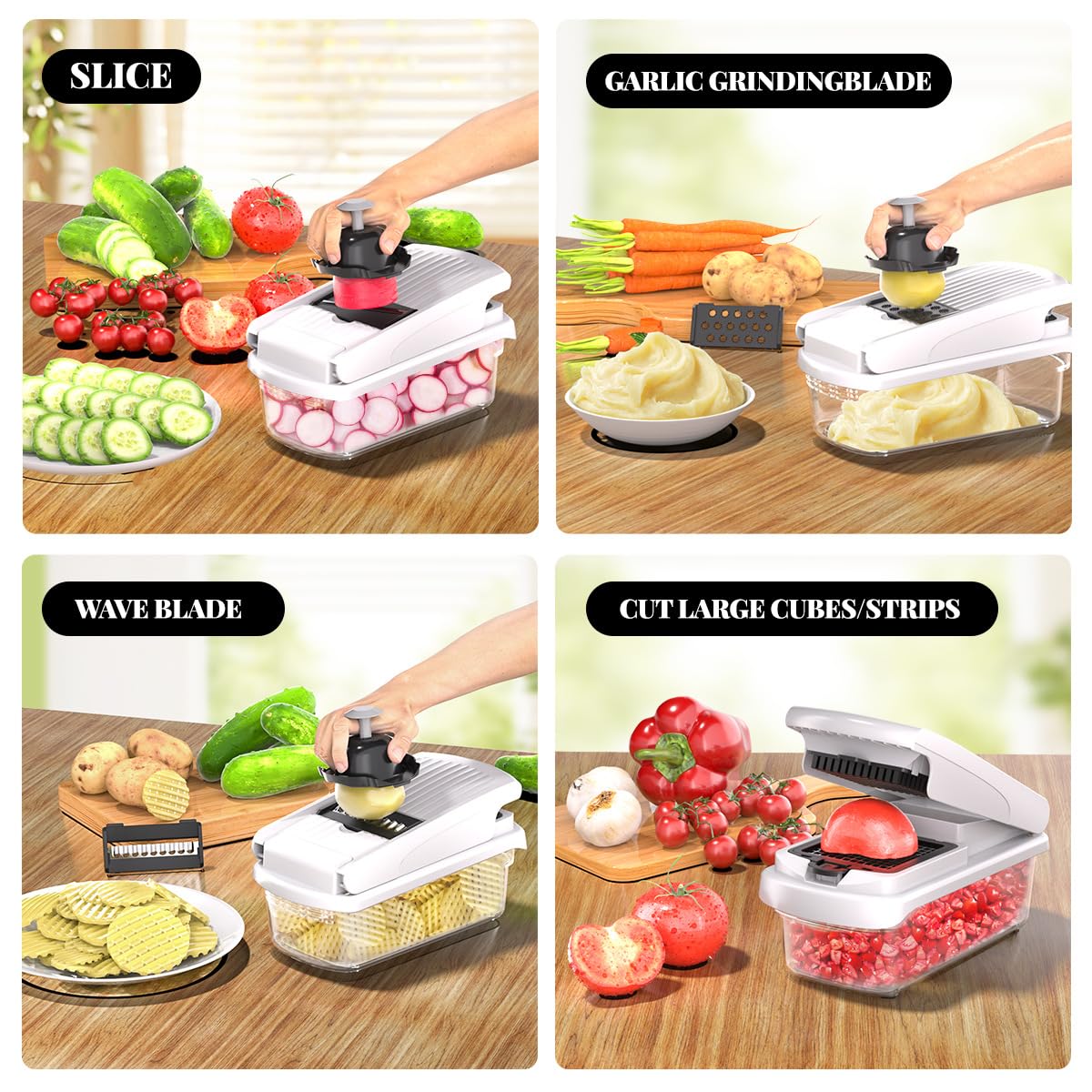 Chkout Vegetable Chopper with Container, 13-in-1 Mandoline Slicer Dicer & Spiralizer, Onion Veggie Chopper, Potato Fry Cutter, Manual Food Chopper, Kitchen Tools Gadgets