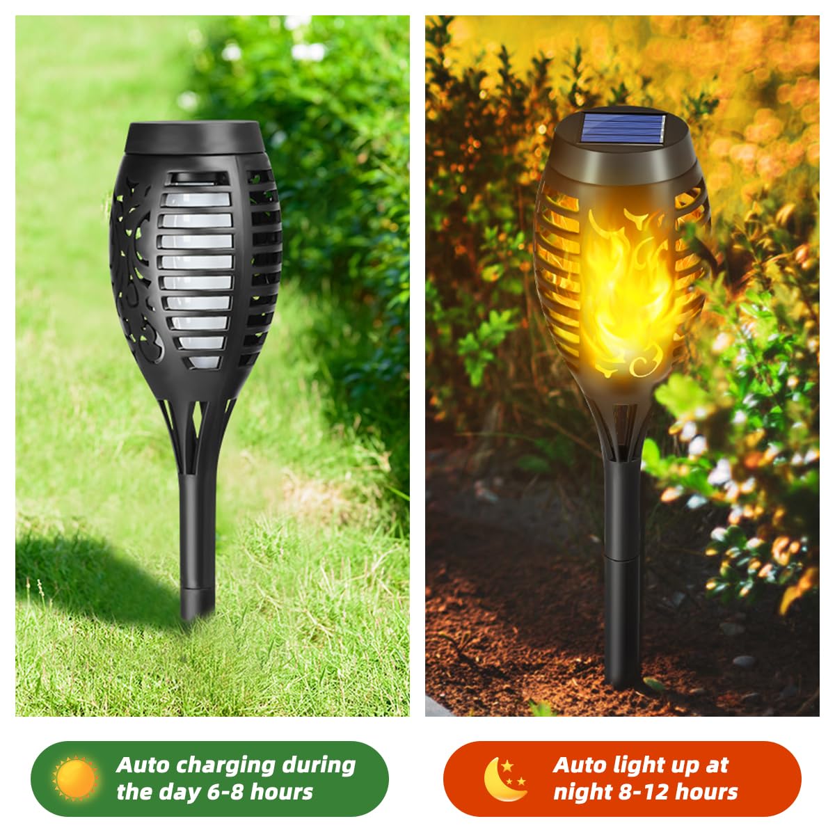 Solar Torch Lights, 6 Pcs Solar Lights Outdoor Waterproof, Auto On/Off Outdoor Solar Lights with Flickering Flame for Garden, Lawn, Patio, Yard, Outdoor Decorations
