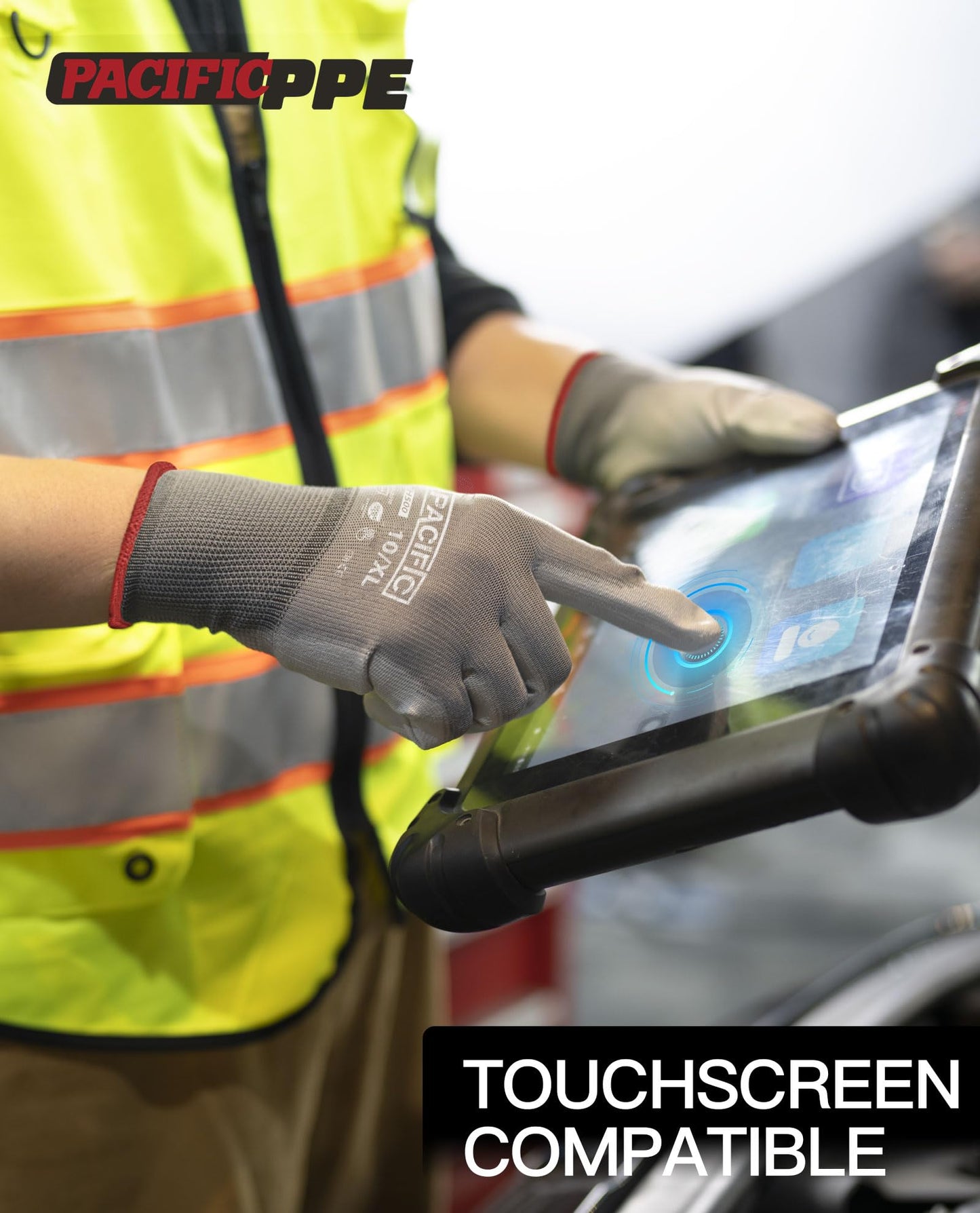 PACIFIC Work Gloves for Men and Women, Touchscreen Working Gloves, 18 Pairs Bulk Pack Mechanic Gloves, PU Coated, Mens Gardening Gloves, Lightweight, Grey, Medium