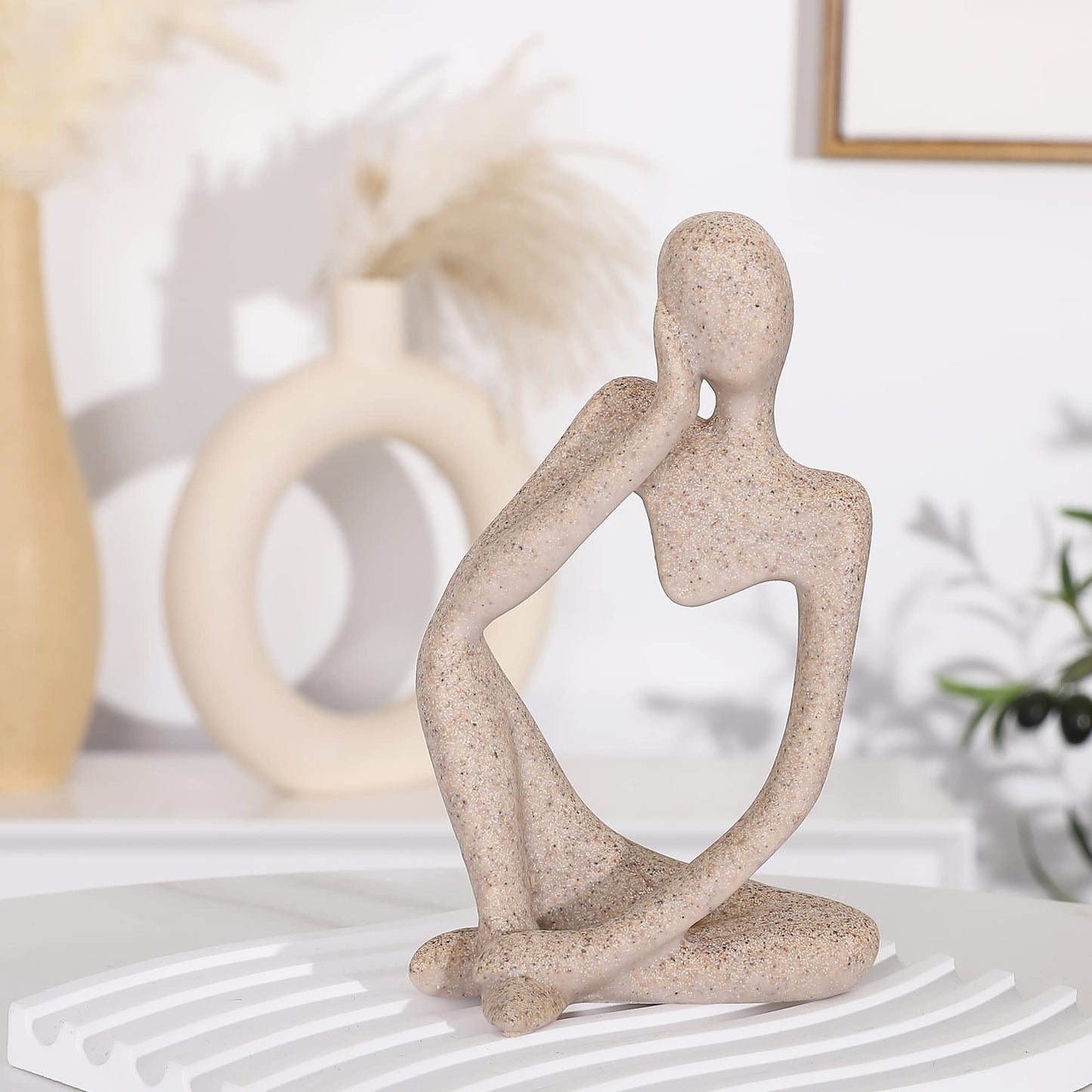 Winshall Home Decor Accents, Resin Thinker Statue Decor 3 PCS, Abstract Bookshelf Decor, Decorative Sculpture for Office,Book Shelf, Figurines Home Decor Accents (Sandstone)