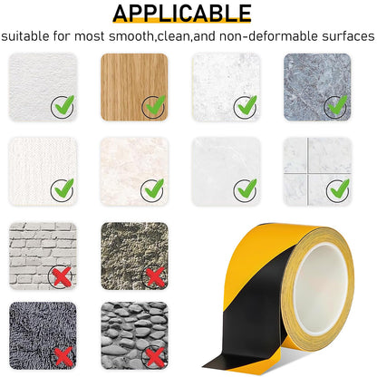 6 Pcs Black & Yellow Floor Hazard Marking Tape, 2 Inch x 108 Feet Caution Tapes Safety Warning Tape for Caution Self Adhesive Hazard Stripe Tapes for Stair, Outdoor Construction