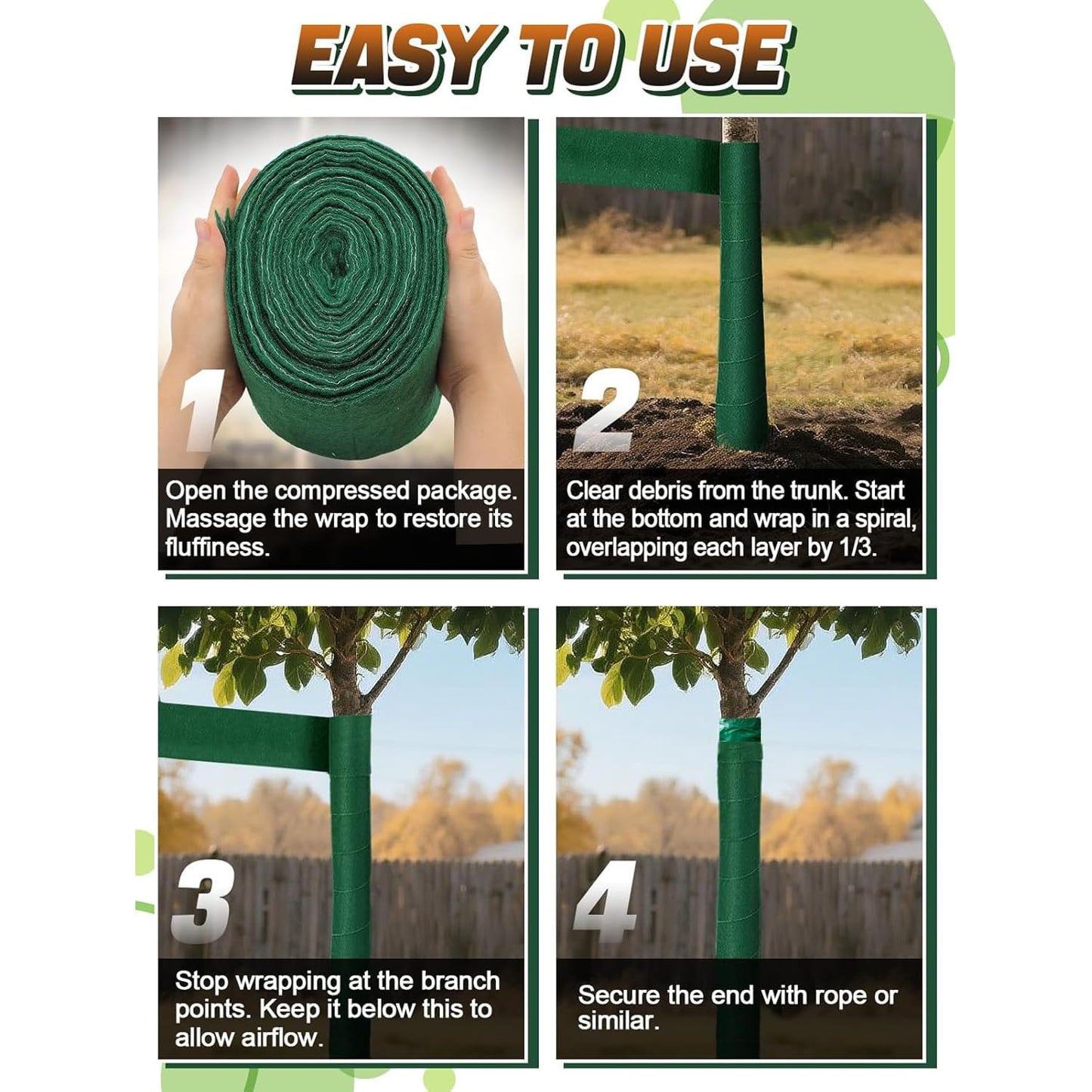 Tree Protector Wrap for Winter Freeze Protection, 56 Ft x 2 Rolls Heavy-Duty Tree Wrap with Tape, Breathable Trunk Bark, Protects Damaged Bark and Guards Against Animals for Shrubs and Young Trees