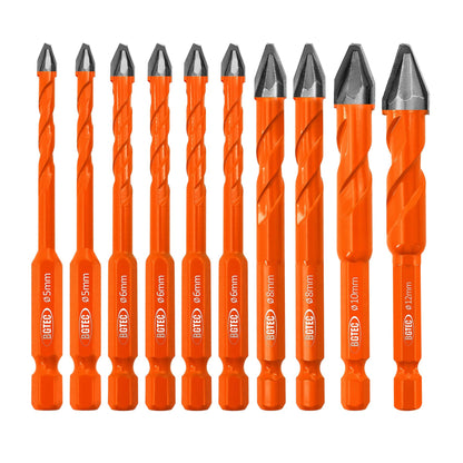 BGTEC High Hardness Skewed Head Eccentric Drill Bits Set-10pcs 5MM*2+6MM*4+8MM*2+10MM+12MM Carbide-Tipped Crooked Drill bit for Wood Plastic Masonry Ceramic Tile Glass Concrete Marble Brick