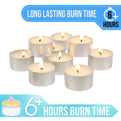 Stonebriar Unscented Tea Light Candles, 6 to 7 Hour Extended Burn Time, Smokeless, White, Bulk Set for Weddings, Events, Home Decor, Emergency Use, 100 Count