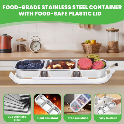 2 PACK Stainless Steel Snack Containers with Lids, 600ML 3 Compartments Divided, Reusable Leakproof Home Food Storage Containers, Grab and Go Lunch Box for Kids