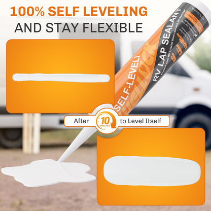 WELLUCK 2PC Self Leveling RV Roof Sealant Lap for RV Roofs, White Flexible Repair Caulking Rubber Epdm Sealant for Camper Motorhomes Trailers, Secure Odorless Waterproof & UV All Weather Adhesive