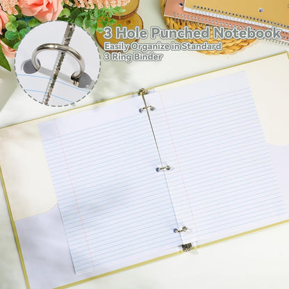 Aesthetic Spiral Notebook 6 Pack - 1-Subject College Ruled Paper, 8" x 10-1/2", 70 Sheets per Notebook, Hardcover 3 Hole Morandi Colors Easy Tear Line Spiral Notebooks for School Office