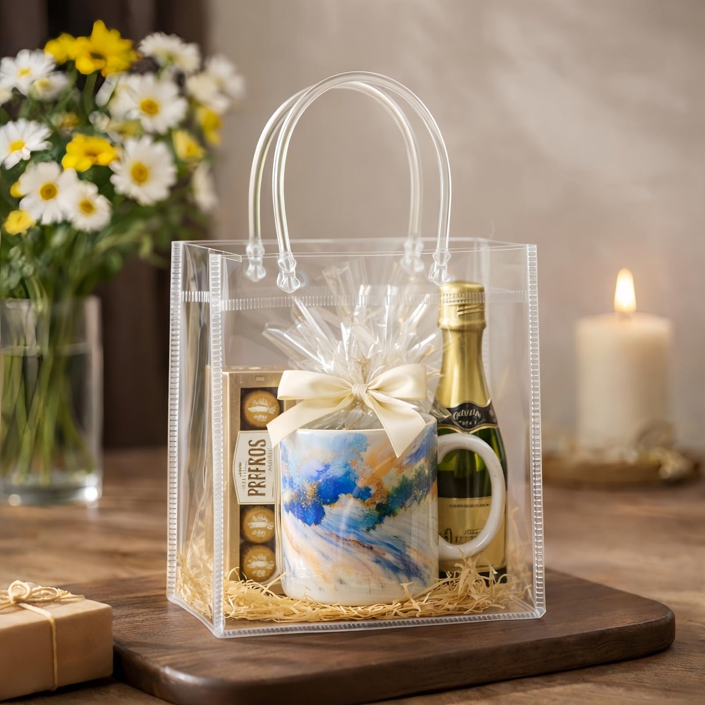 Clear Gift Bags 20 Pack | Loot Bags for Birthday | 10.2x7.1x2.8in Reusable Small Party Favor Bags Goodie Bags for Christmas, Weddings, Baby Showers, Bachelorette Celebrations, Birthdays, and Small Business